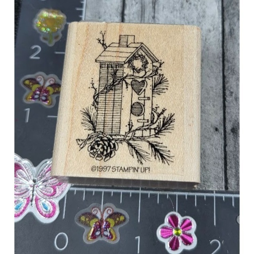 Stampin' Up! Birdhouse Pinecone Branches Heart 1997 Rubber Stamp Wood #072